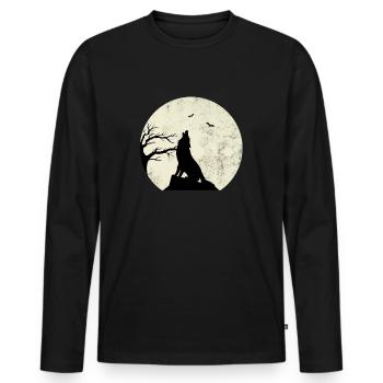wolf und mond Geschenk - Männer Premium Bio Langarmshirt - Schwarz - Vorne - Nico (187cm)