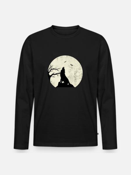 wolf and moon gift - Men's Premium Organic Long Sleeve Shirt - black