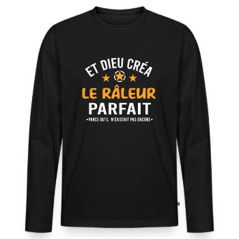 Râleur ronchon cadeau drôle homme - T-shirt manches longues Premium bio Homme - noir - Devant - Nico (187cm)