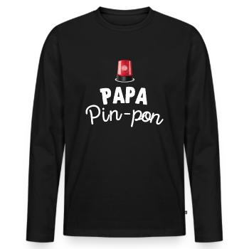 Papa pin-pon cadeau fête des pères humour - T-shirt manches longues Premium bio Homme - noir - Devant - Nico (187cm)