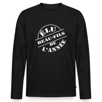 élu Beau fils de l année - cadeau beau fils - T-shirt manches longues Premium bio Homme - noir - Devant - Nico (187cm)