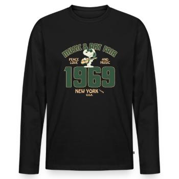 Peanuts Snoopy Peace Love Music 1969 - Männer Premium Bio Langarmshirt - Schwarz - Vorne - Nico (187cm)