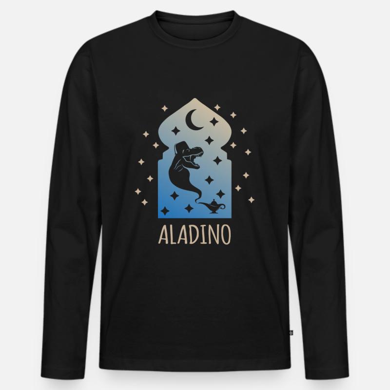 AlaDino (Dinosaurier-Wunderlampe-Edition) - Männer Premium Bio Langarmshirt - Schwarz