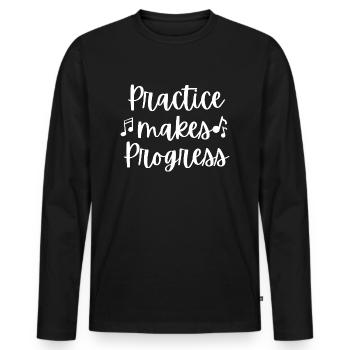 practice makes progress design - Men's Premium Organic Long Sleeve Shirt - black - Front - Nico (187cm)