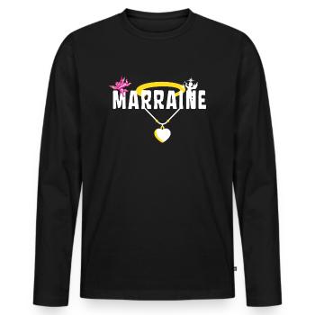 Marraine Baptême Chérubin - Collier avec Cœur - T-shirt manches longues Premium bio Homme - noir - Devant - Nico (187cm)