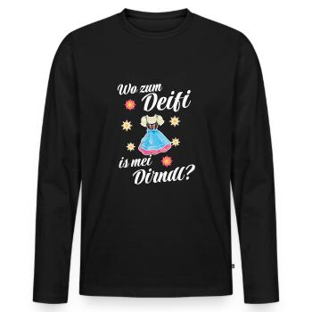 Damen Dirndl Trachtenshirt für - Männer Premium Bio Langarmshirt - Schwarz - Vorne - Nico (187cm)