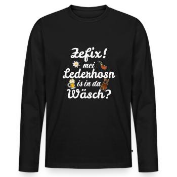 Trachtenshirt Herren Lederhosen - Männer Premium Bio Langarmshirt - Schwarz - Vorne - Nico (187cm)