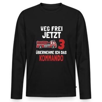 Kindergeburtstag 3 Jährige Feuerwehr Auto - Männer Premium Bio Langarmshirt - Schwarz - Vorne - Nico (187cm)