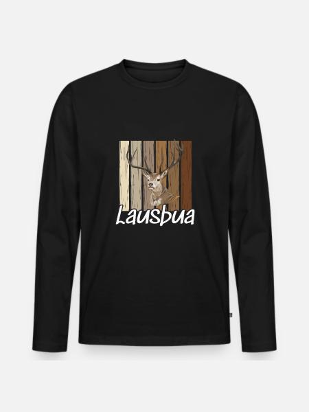 Lausbua Hirsch Lederhosen - Männer Premium Bio Langarmshirt - Schwarz