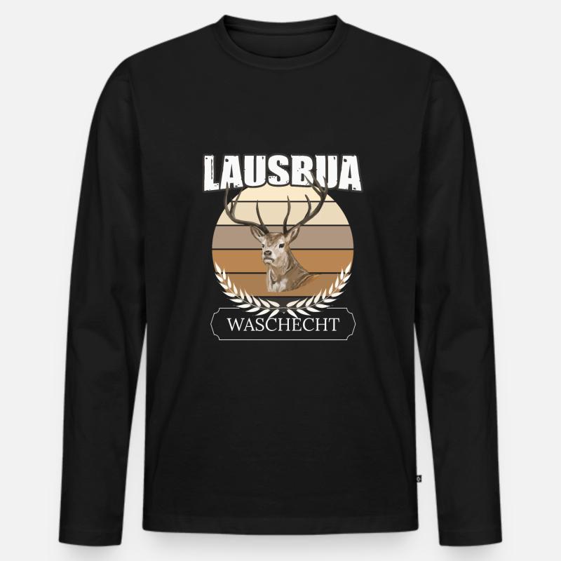 Lausbua Hirsch Lederhosen - Männer Premium Bio Langarmshirt - Schwarz