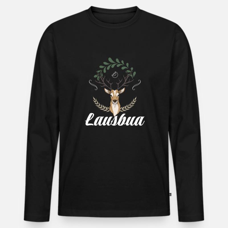 Lausbua Hirsch Lederhosen - Männer Premium Bio Langarmshirt - Schwarz