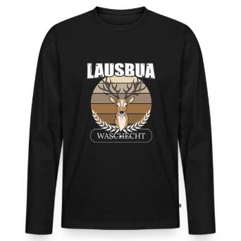 Lausbua Hirsch Lederhosen - Männer Premium Bio Langarmshirt - Schwarz - Vorne - Nico (187cm)