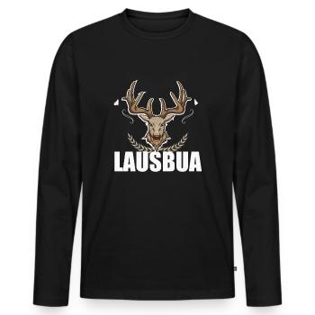 Lausbua Hirsch Lederhosen - Männer Premium Bio Langarmshirt - Schwarz - Vorne - Nico (187cm)