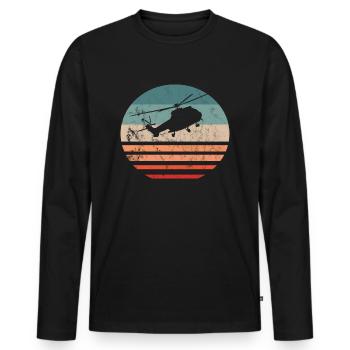 Helikopter Hubschrauber Vintage Pilot - Männer Premium Bio Langarmshirt - Schwarz - Vorne - Nico (187cm)
