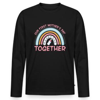 Unser erster Muttertag Muttertag Mama - Männer Premium Bio Langarmshirt - Schwarz - Vorne - Nico (187cm)