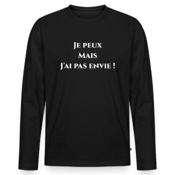 Pas envie 02 - T-shirt manches longues Premium bio Homme - noir - Devant - Nico (187cm)