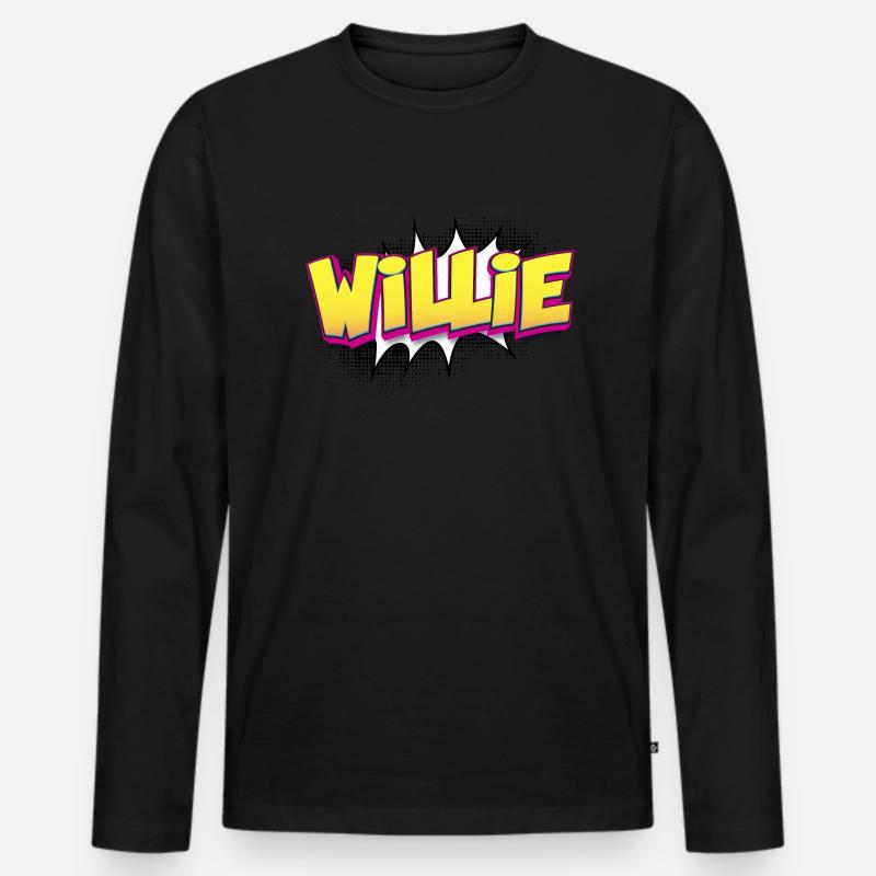 Willie Benutzerdefinierter Name Comic-Stil Pop-Art, - Männer Premium Bio Langarmshirt - Schwarz