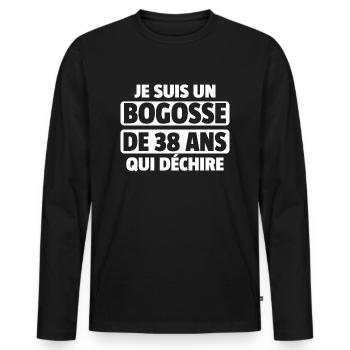 bogosse de 38 ans / cadeau anniversaire 38 ans - T-shirt manches longues Premium bio Homme - noir - Devant - Nico (187cm)