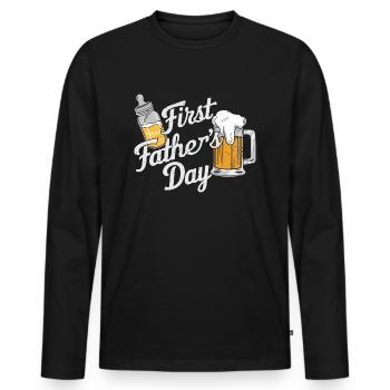ERSTER VATERTAG - Männer Premium Bio Langarmshirt - Schwarz - Vorne - Nico (187cm)
