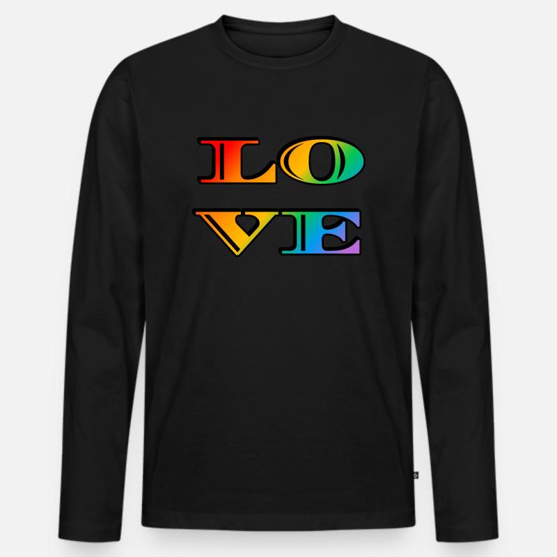 Retro Regenbogen Liebe - Männer Premium Bio Langarmshirt - Schwarz