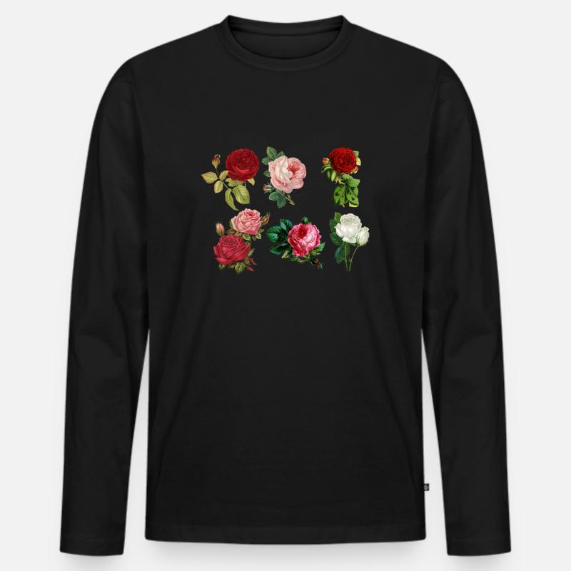 Rosen gemalt - Männer Premium Bio Langarmshirt - Schwarz