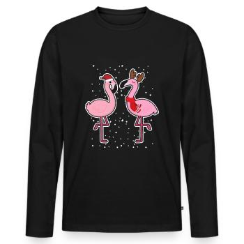 Flamingos snow winter Christmas - Men's Premium Organic Long Sleeve Shirt - black - Front - Nico (187cm)