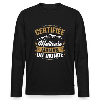 Certifiée meilleure maman du monde - Humour cadeau - T-shirt manches longues Premium bio Homme - noir - Devant - Nico (187cm)