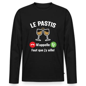 Le pastis m'appelle - Cadeau humour apéro alcool - T-shirt manches longues Premium bio Homme - noir - Devant - Nico (187cm)