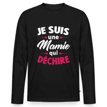 Je suis une mamie qui déchire - T-shirt manches longues Premium bio Homme - noir - Devant - Nico (187cm)