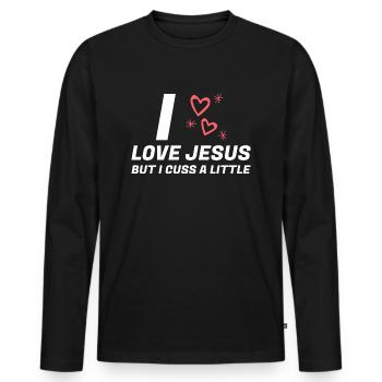 I Love Jesus But I Cuss A Little - Men's Premium Organic Long Sleeve Shirt - black - Front - Nico (187cm)