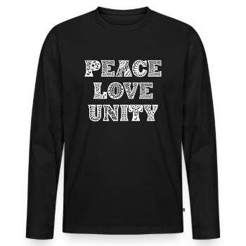 Friede Liebe Einheit - Männer Premium Bio Langarmshirt - Schwarz - Vorne - Nico (187cm)