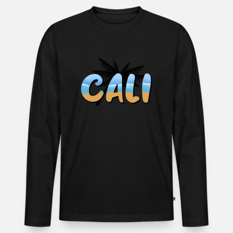 Cali Strand mit Palme - Männer Premium Bio Langarmshirt - Schwarz