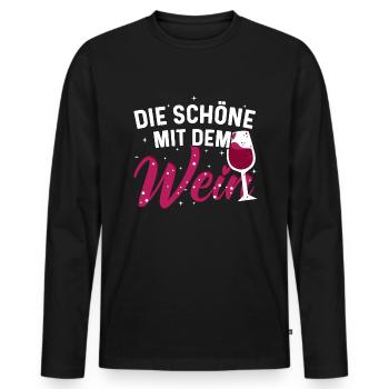 Wein Weintrinkerin Frau Die Schöne mit dem Wein - Männer Premium Bio Langarmshirt - Schwarz - Vorne - Nico (187cm)