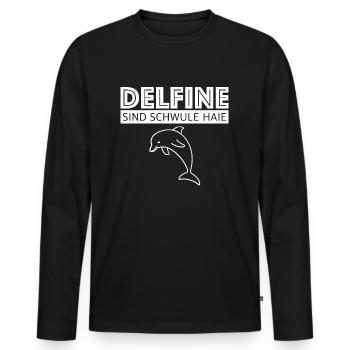 Delfine sind schwule Haie | lustige Sprüche, Tiere - Männer Premium Bio Langarmshirt - Schwarz - Vorne - Nico (187cm)