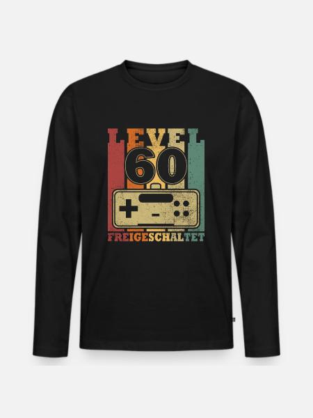 Level 60 Freigeschaltet - Männer Premium Bio Langarmshirt - Schwarz