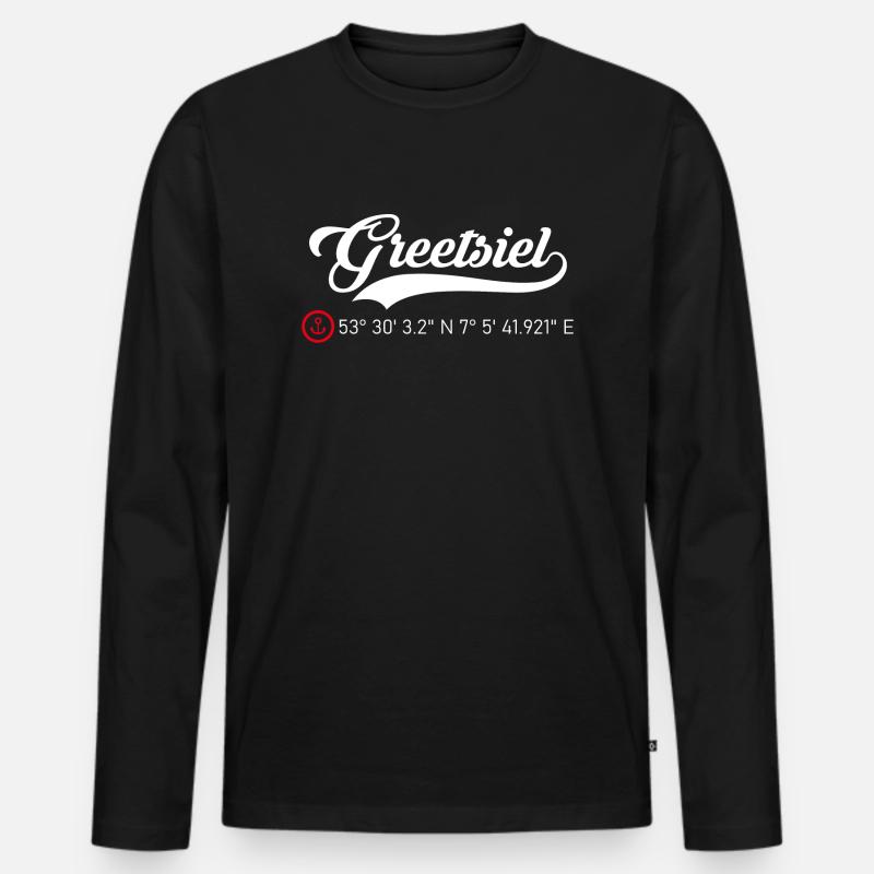 Greetsiel Koordinaten - Männer Premium Bio Langarmshirt - Schwarz