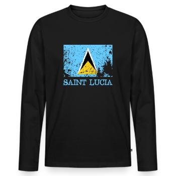 Saint Lucia Grunge Flag - Castries - West Indies - Men's Premium Organic Long Sleeve Shirt - black - Front - Nico (187cm)