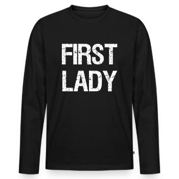 FIRST LADY Vintage Distressed Retro - Männer Premium Bio Langarmshirt - Schwarz - Vorne - Nico (187cm)