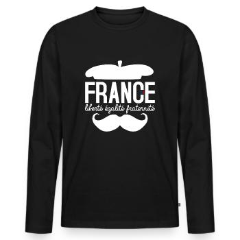 France liberté égalité fraternité Drapeau France - T-shirt manches longues Premium bio Homme - noir - Devant - Nico (187cm)