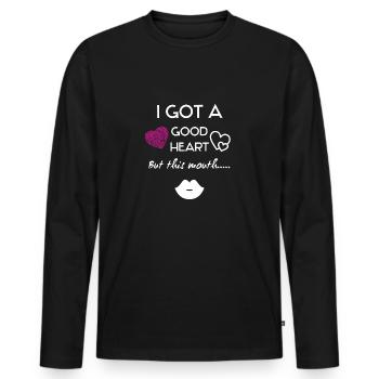 Je suis un bon cœur, mais cette bouche - T-shirt manches longues Premium bio Homme - noir - Devant - Nico (187cm)