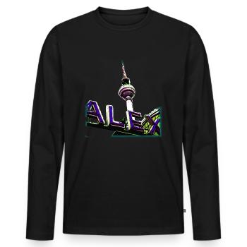 Alex Blau - Männer Premium Bio Langarmshirt - Schwarz - Vorne - Nico (187cm)