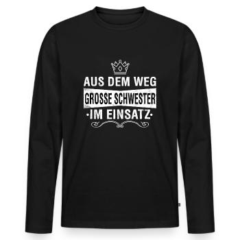 GROSSE SCHWESTER - Männer Premium Bio Langarmshirt - Schwarz - Vorne - Nico (187cm)