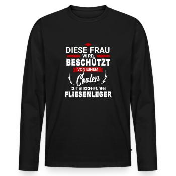 FLIESENLEGER - Männer Premium Bio Langarmshirt - Schwarz - Vorne - Nico (187cm)