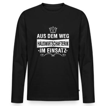 HAUSWIRTSCHAFTERIN - Männer Premium Bio Langarmshirt - Schwarz - Vorne - Nico (187cm)