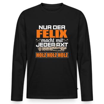 FELIX - Holz - Männer Premium Bio Langarmshirt - Schwarz - Vorne - Nico (187cm)