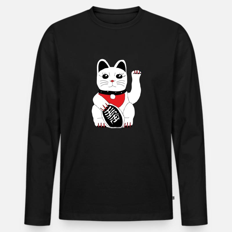 Winkekatze - Männer Premium Bio Langarmshirt - Schwarz