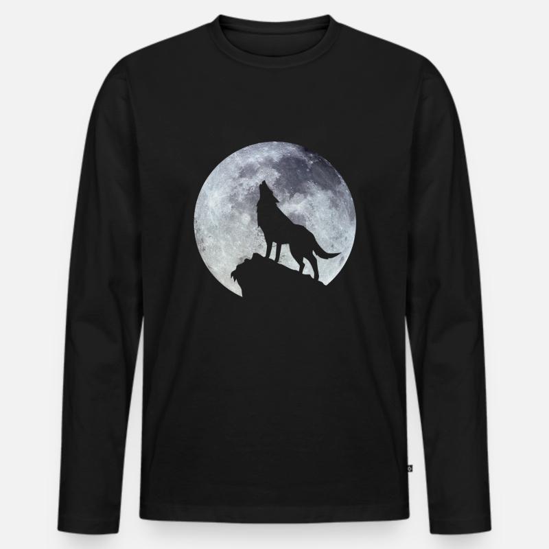 wolf - Männer Premium Bio Langarmshirt - Schwarz