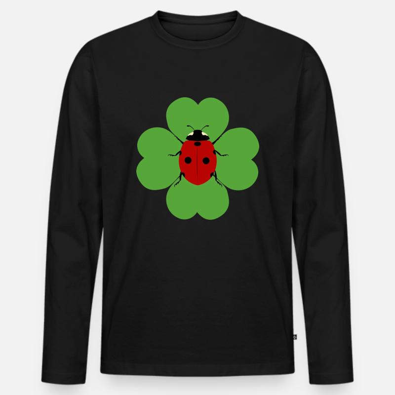 Kleeblatt Marienkäfer - Männer Premium Bio Langarmshirt - Schwarz