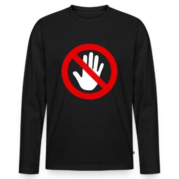 anfassen verboten weiß - Männer Premium Bio Langarmshirt - Schwarz - Vorne - Nico (187cm)