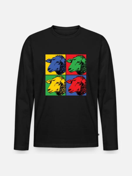 Schaf Sheep Pop-Art Design - Männer Premium Bio Langarmshirt - Schwarz